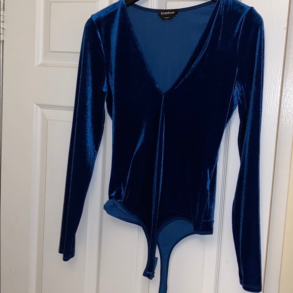 Bebe blue velvet body suit